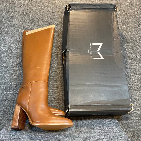 Brand New Marc Fisher Women 8 Lannie Medium Natural Brown Heeled Knee High Boots - Picture 8 of 12